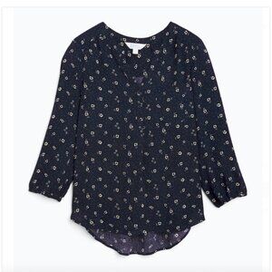 Market & Spruce Prat Henley Navy/Cream 3/4 Sleeve Blouse Women's Small $20